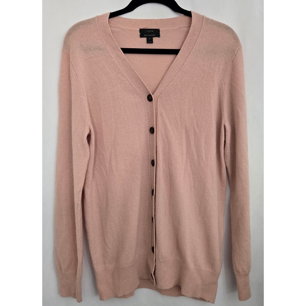 JCrew Womens Cashmere Blend‎ Cardigan Sweater V Neck Pink Button Up Med Preppy